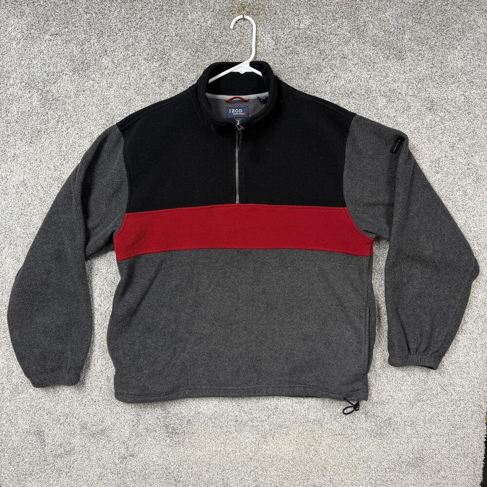 Izod PerformX Jacket Mens L Gray Black Red Colorblock Fleece Pullover Ski Sporty